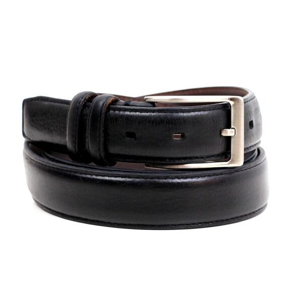BLACK GENUINE LEATHER 1.25"Wd CASUAL DRESS MEN'S BELT Sz 44 (X48 - Picture 1 of 11